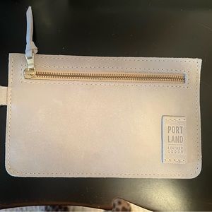 Portland leather grey clutch/wristlet